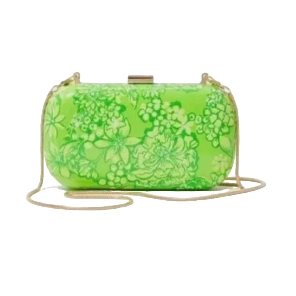 NWT Lilly Pulitzer Clutch It's A Spring Thing in Limeade W/ Gold Shoulder Chain - Picture 3 of 10